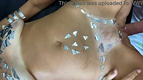 bodypainted old stepmom gets harsh kitchen fuck from young stud