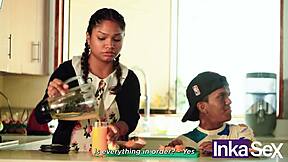 Curvy Brazilian gym slut rips clothes for stepson pounding.