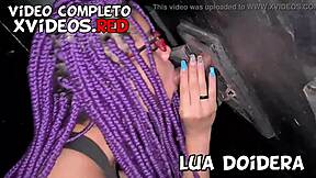 Ebony teen sucking rolls in glory hole and getting covered in cum