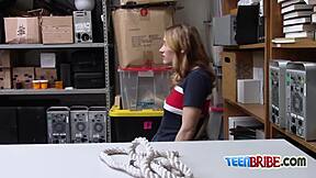 Close-up of the guard pounding Kasey at the office