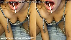 Teen chats about lollipop play and vaginal rubbing, getting super horny using feet to squirt. Full vid on Xvideos Red!