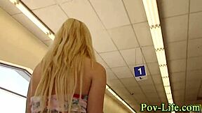 Blonde teen takes big cock handjob to facial in POV