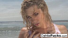 suggestive blonde pornstar dahlia sky teases her pussy and tits solo