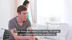 Why does this feisty brunette devour the young 18+ man's cock, her big natural tits bouncing as she reaches orgasm from oral sex