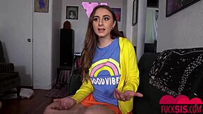 Petite Brunette Teases Stepdad With Blowjob For Cumshot