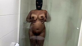 showing my petite ebony ass in the shower, want to see cum on it?