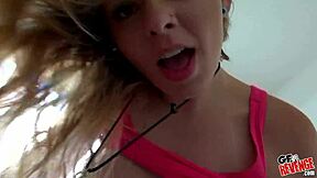 girlfriend and guy have intimate moment on porch