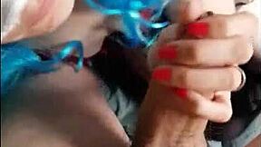 ella devours the whole cock with a sloppy blowjob