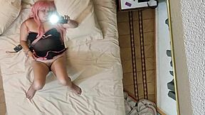 fat chubby whore films shaved pussy orgasm in mirror