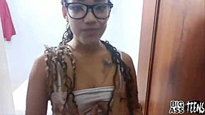 while stepmother rides my cock in her room for anal