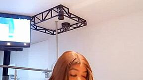 Petite teen 18+ stepsister masturbates and gags while choking on cock, receiving a homemade creampie