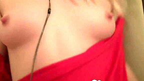 Blonde Strips Naked in Red Lingerie