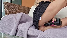 Hot girl bends over for pussy masturbation in doggystyle.