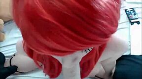 Watch this hot red teen deepthroat that dildo