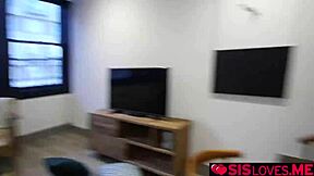 step bro hands stiff cock to elizabeth jolie for deepthroat and fingering