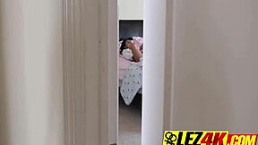 Teen caught fingering herself leads to steamy lesbian encounter