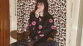 i'm this goth girl unwinding backstage with a cigarette after a long day