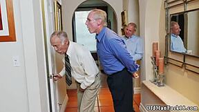 Old pervert fucks young teen in shower! Molly earns it with cumshot!