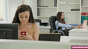 Lesbian colleagues in office setting