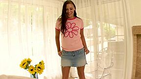 Ivy Winters, an 18-year-old cutie with small tits, performs a POV blowjob on a big cock, ending with a cum facial.