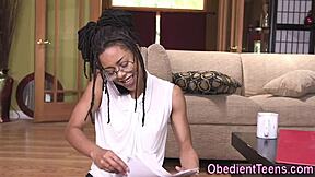 why is the tied up black teen sucking that monster cock so roughly?