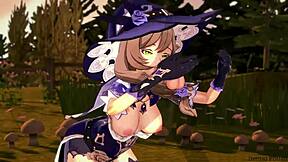 In genshin impact, asian milf lisa performs blowjob and titjob leading to cumshot in 3d hentai