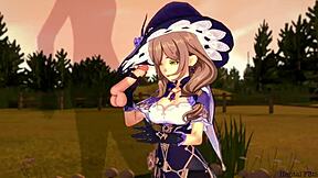 In genshin impact, asian milf lisa performs blowjob and titjob leading to cumshot in 3d hentai