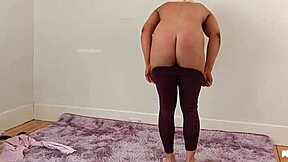 Sexy blonde milf tries on yoga pants