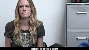 Small-tits blonde gets caught shoplifting by security.