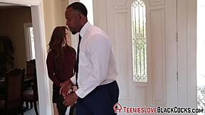 ho has interracial oral. teen enjoys big cock blowjob and facial cumshot