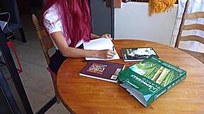 The girl is prevented from studying by the pervert's convincing tactics