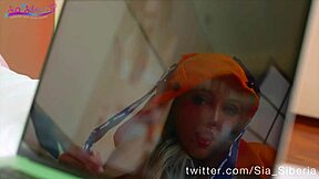 runa feels naughty using black toy, getting wet and cumming in costume