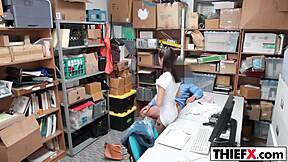 Teen burglar punished with blowjob on big cock in office instead of cops