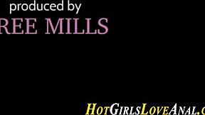 The cute lesbian with big ass and tattoos in stockings and heels gets her ass toyed by her partner