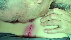 Keke helps old man relax with her shaved body