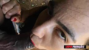 Morena with big tits giving pussy in the park, Ana Bele style