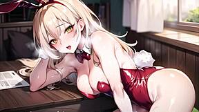 Hot Anime Playboy Bunny Girl Masturbates Pussy in Lingerie
