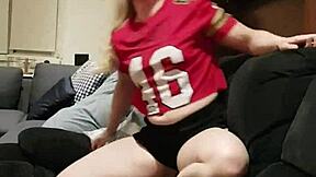 Blonde Strips Nude and Twerks on Sofa