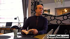 Old Guy Receives Tight Blowjob And Licks Shaved Small Tits At Granddadz