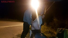 young woman shows her ass to a stranger at the bus stop