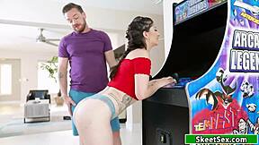 wow, my petite girlfriend sucks and fucks this huge dick, giving blowjobs and handjobs while masturbating. she has a hairy pussy too.