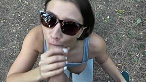 hot girl does yoga and gets public blowjob in the park