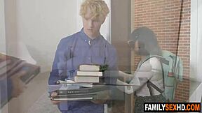 This geeky stepsister in glasses gets a taboo blowjob from her stepbro