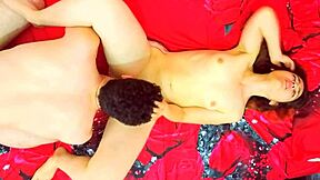 Hot redhead couple moans as she deepthroats boyfriend's monster cock with big ass.