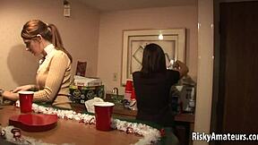 two wild amateur girls strip together at outdoor party