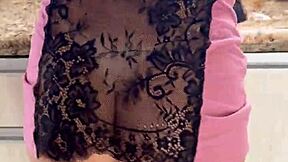 curly blonde in pajamas dances funk in kitchen for homemade fucking