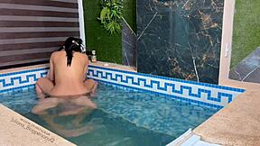 we got alone at home with my cousin and fucked hard in the pool