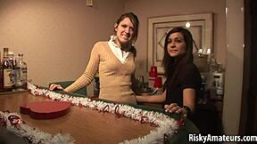 two wild amateur girls strip together at outdoor party