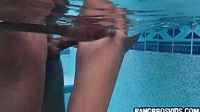 Cute Asian petite 18+ gets fucked by big black cock in pool POV