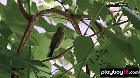 Flexible milf Daniella Smith and teen 18+ perform nude yoga outdoors, showing big tits and pussy